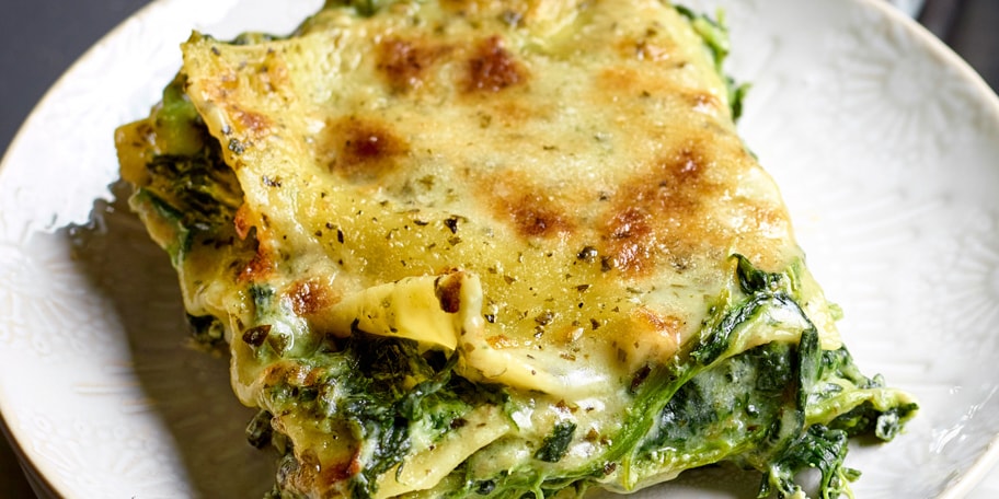 Lasagne met ricotta, spinazie en pesto