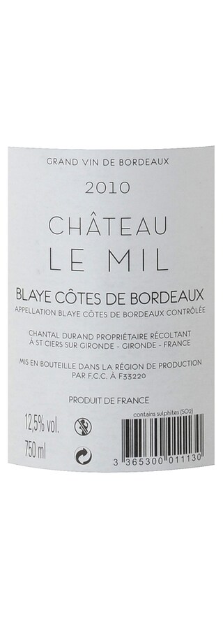 FR BORDEAUX BLAYE CT BORDEAUX | Château Le Mil 2010 