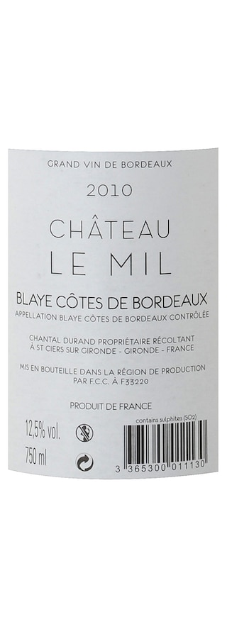 FR BORDEAUX BLAYE CT BORDEAUX | Château Le Mil 2010 
