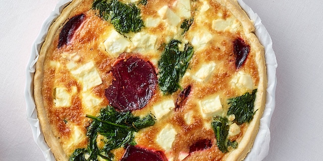 Rodebietenquiche met feta en spinazie