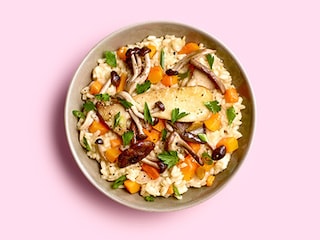 Snelle risotto met champignons en butternut (pompoen)