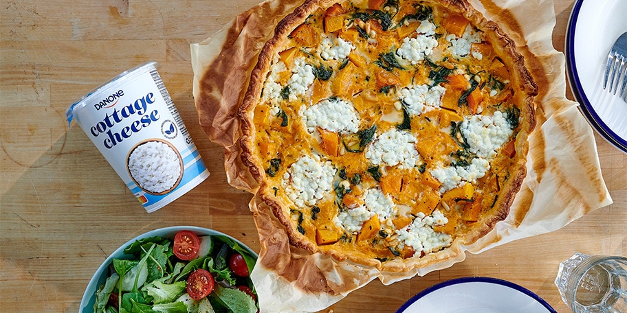 Quiche au butternut, aux épinards et au Danone Cottage Cheese