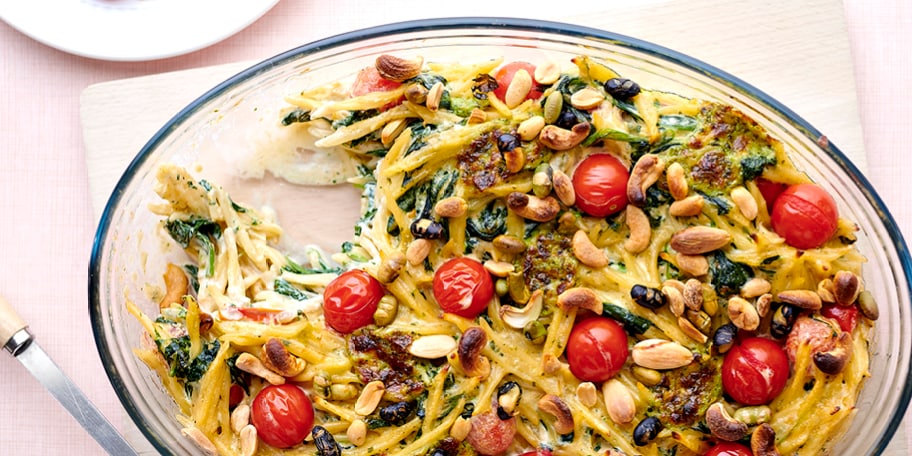 Pasta met tomaten, spinazie en mascarpone