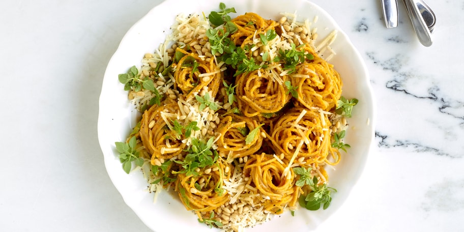 Spaghettis à la crème de potimarron et au chèvre