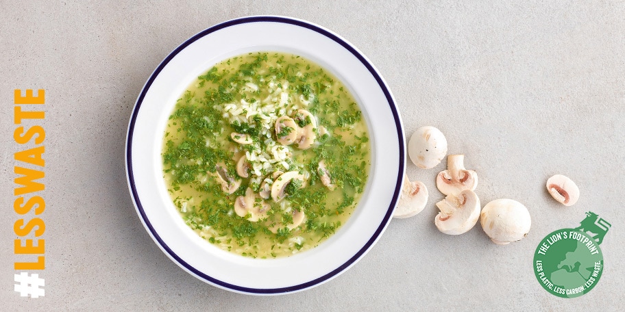 Soupe au cerfeuil, riz et champignons