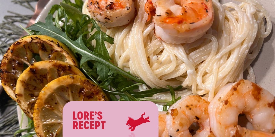 Gegrilde scampi, tagliatelle met mascarpone en citroen