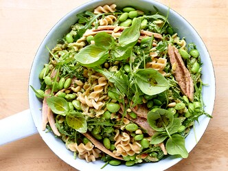 Fusillis au thon et pesto d’edamame