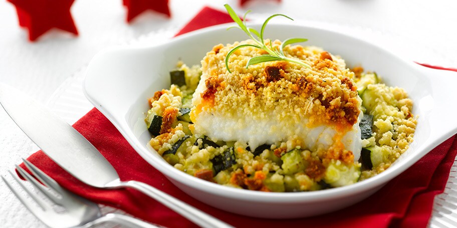 Crumble van zeewolf met chorizo