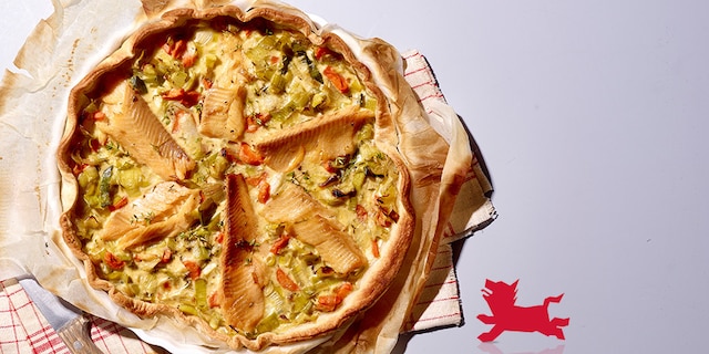 Quiche met prei, wortelen en gerookte forel