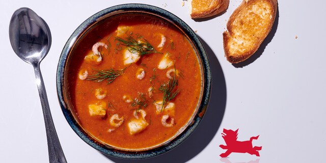 Soupe-repas au cabillaud et aux crevettes grises