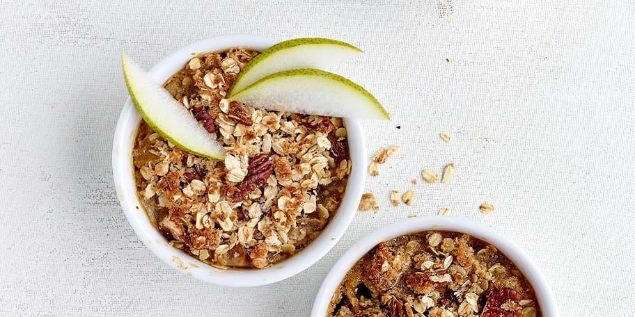 Express perengratins met koffie, kokos, pecannoten en havervlokken