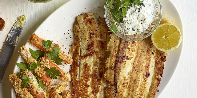 Soles meunière, carottes panées et sauce tartare