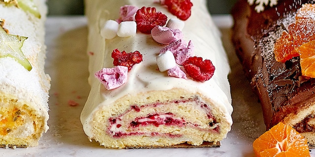 Bûche de Noël sans gluten aux framboises