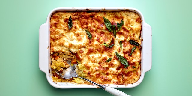 Lasagne met zoete aardappelen en bloemkool