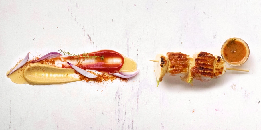 Varkensbrochettes met rapen en zoetzure lak