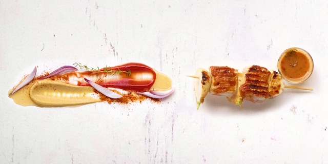 Varkensbrochettes met rapen en zoetzure lak