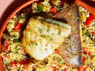 Couscous met gebakken zeebaars