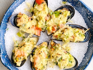 Moules gratinées aux petits légumes