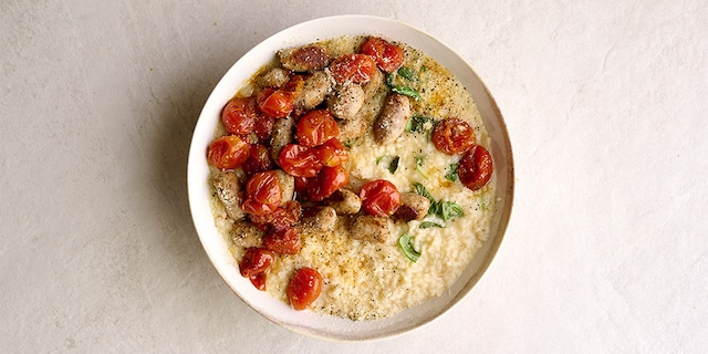 Risotto à la tomate et boulettes de saucisses