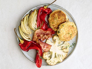 Galettes de riz au pecorino et au légumes rôtis