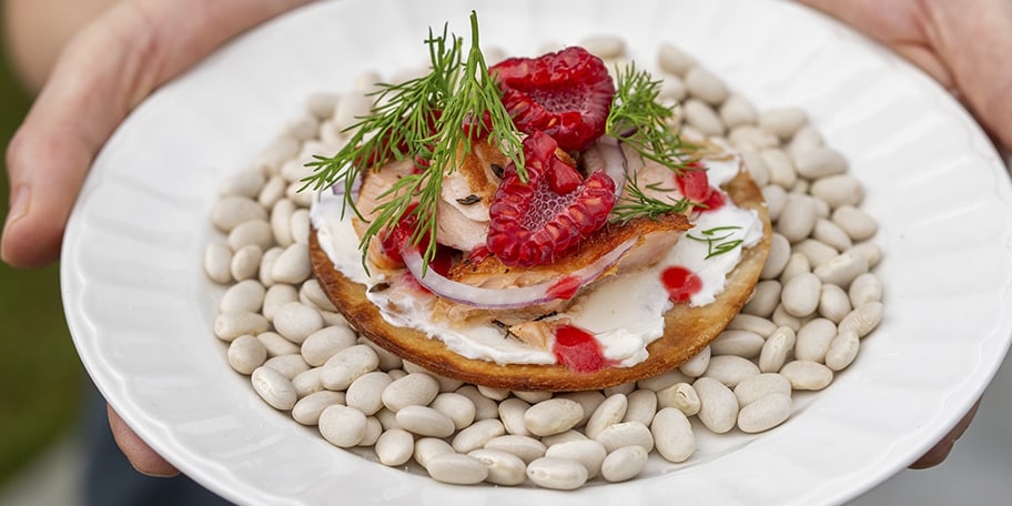 Tostada's met zalm en frambozen