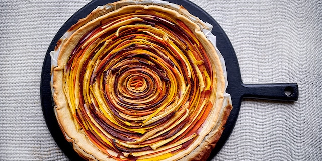 Tarte spirale aux carottes tricolores