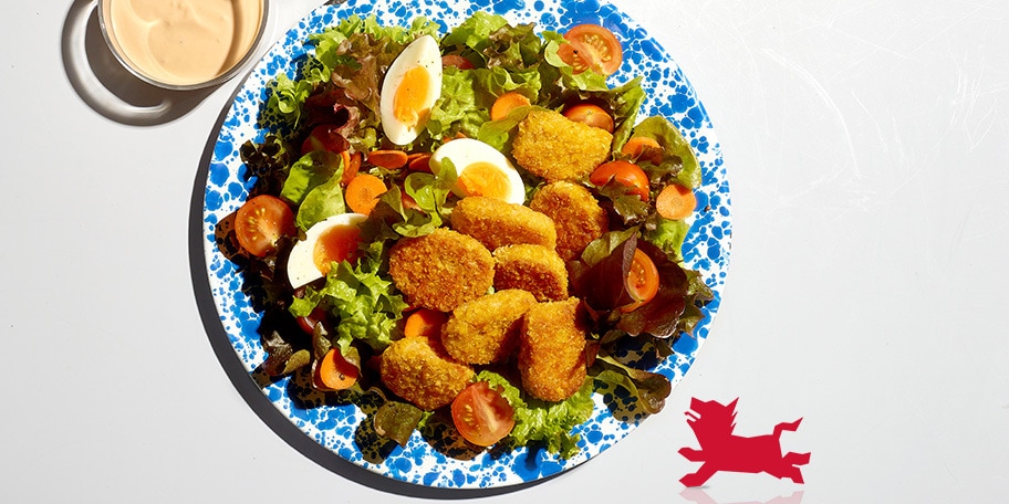 Veggie nuggetssalade met yoghurtdressing