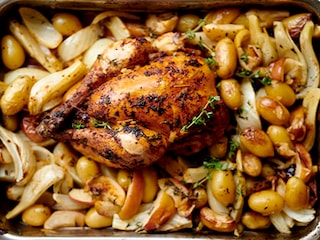 Poulet rôti aux pommes et au fenouil