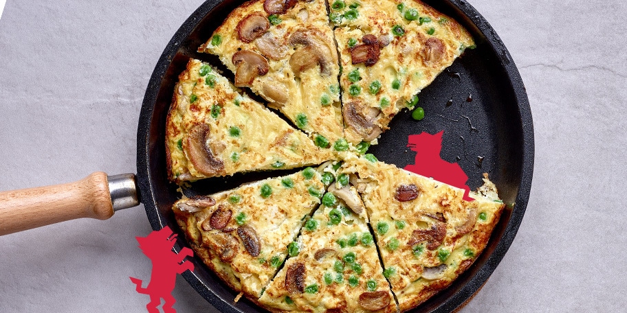 Frittata aux champignons, petits pois et ricotta