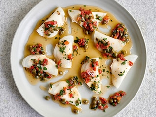 Ravioli van rapen met ricotta en sauce vierge