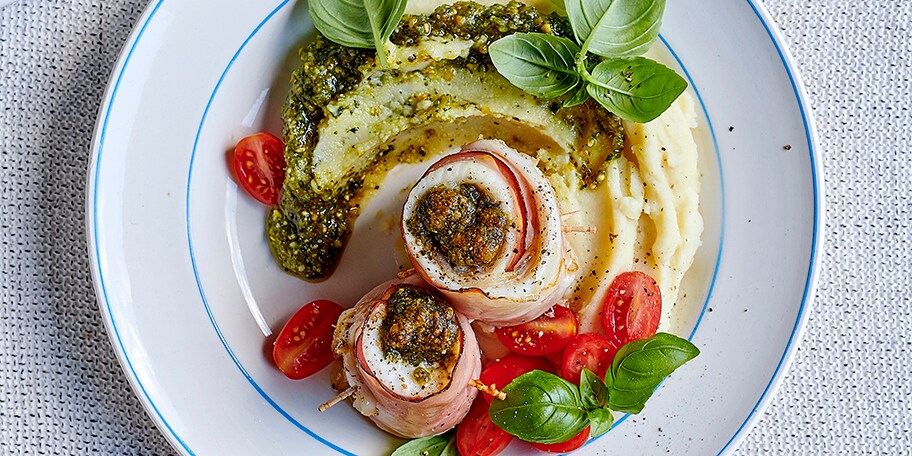 Roulades de plie au jambon d'ardenne et au pesto de pistaches