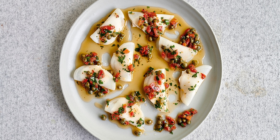 Ravioli van rapen met ricotta en sauce vierge