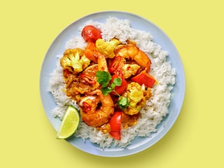 Easy curry Madras met scampi