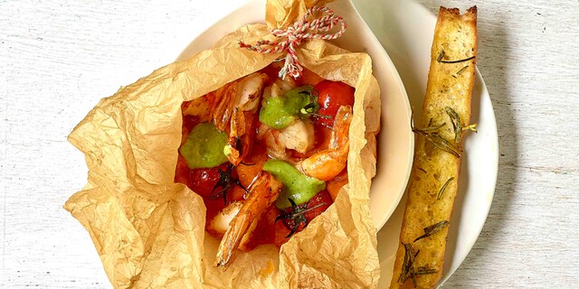 Scampis diabolo au mascarpone et au basilic