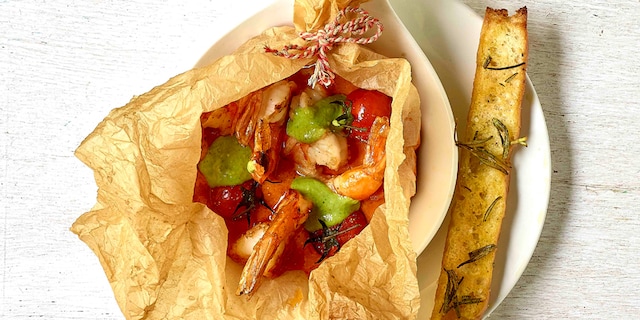 Scampis diabolo au mascarpone et au basilic