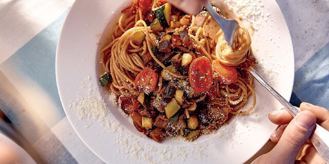 Spaghetti met ratatouille