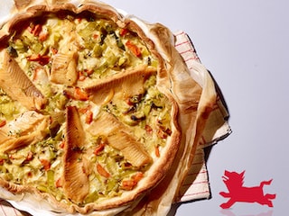 Quiche aux poireaux, carottes et truite fumée