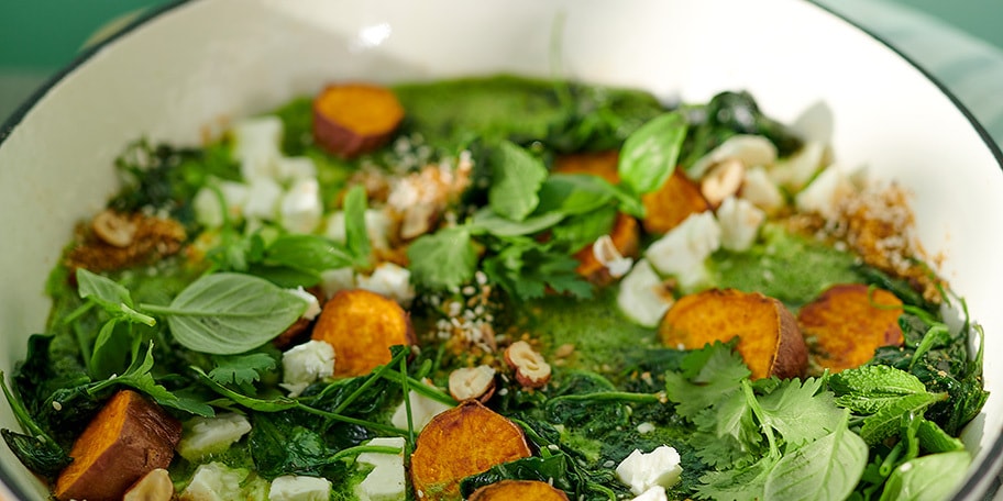Groene omelet met zoete aardappel