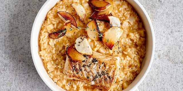 Cabillaud poêlé et risotto aux navets