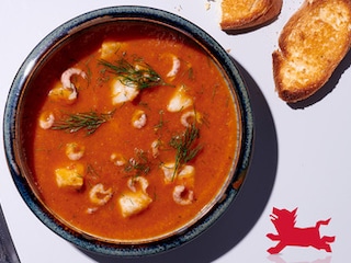 Soupe-repas au cabillaud et aux crevettes grises