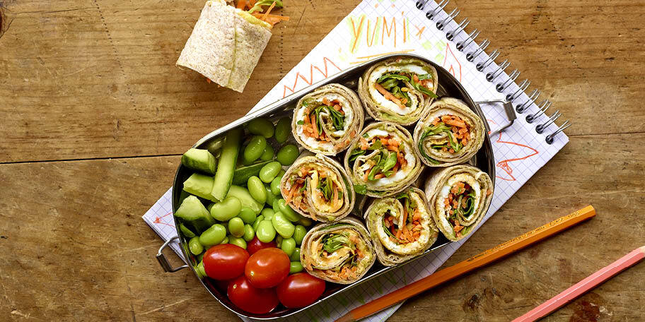 Wraps aux œufs, herbes fraîches et crudités