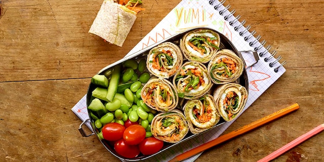 Wraps aux œufs, herbes fraîches et crudités