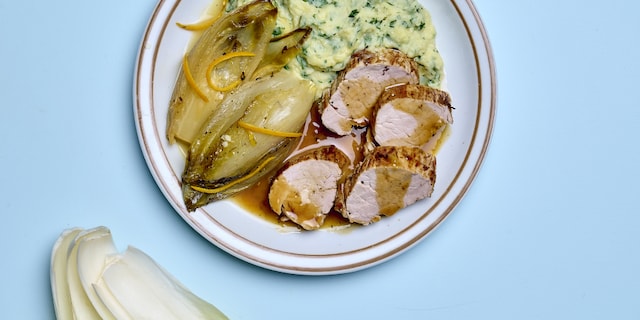 Varkenshaasje met witloof, honing en sinaasappel