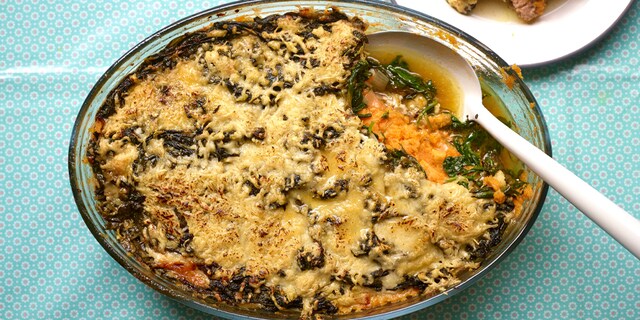 Parmentier d’agneau aux patates douces et aux épinards