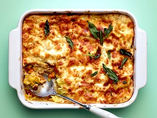 Lasagne met zoete aardappelen en bloemkool