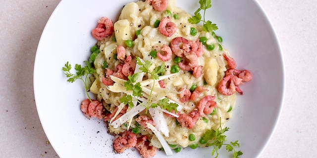 Risotto aux asperges et aux crevettes grises