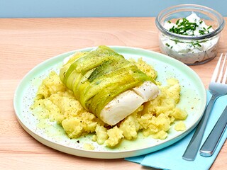 Roulades de skrei aux poireaux, écrasée de pommes de terre