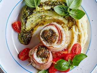 Roulades de plie au jambon d'ardenne et au pesto de pistaches