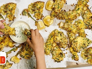 Fishsticks en gepaneerde groenten, tartaarsaus met yoghurt