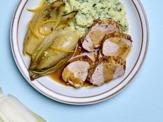 Varkenshaasje met witloof, honing en sinaasappel